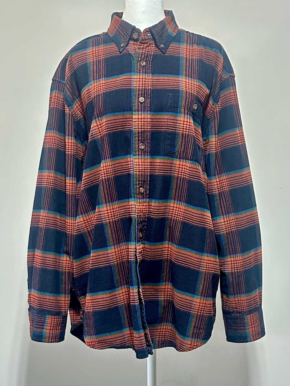 Pendleton Wayne Corduroy Plaid Button Down Shirt Men’s L Orange Black